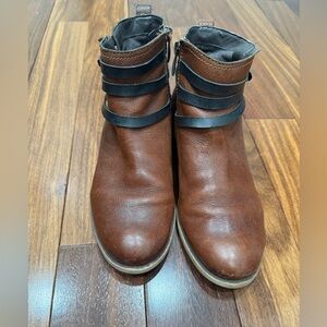Franco Sarto Chestnut Ankle Boots with Black Straps